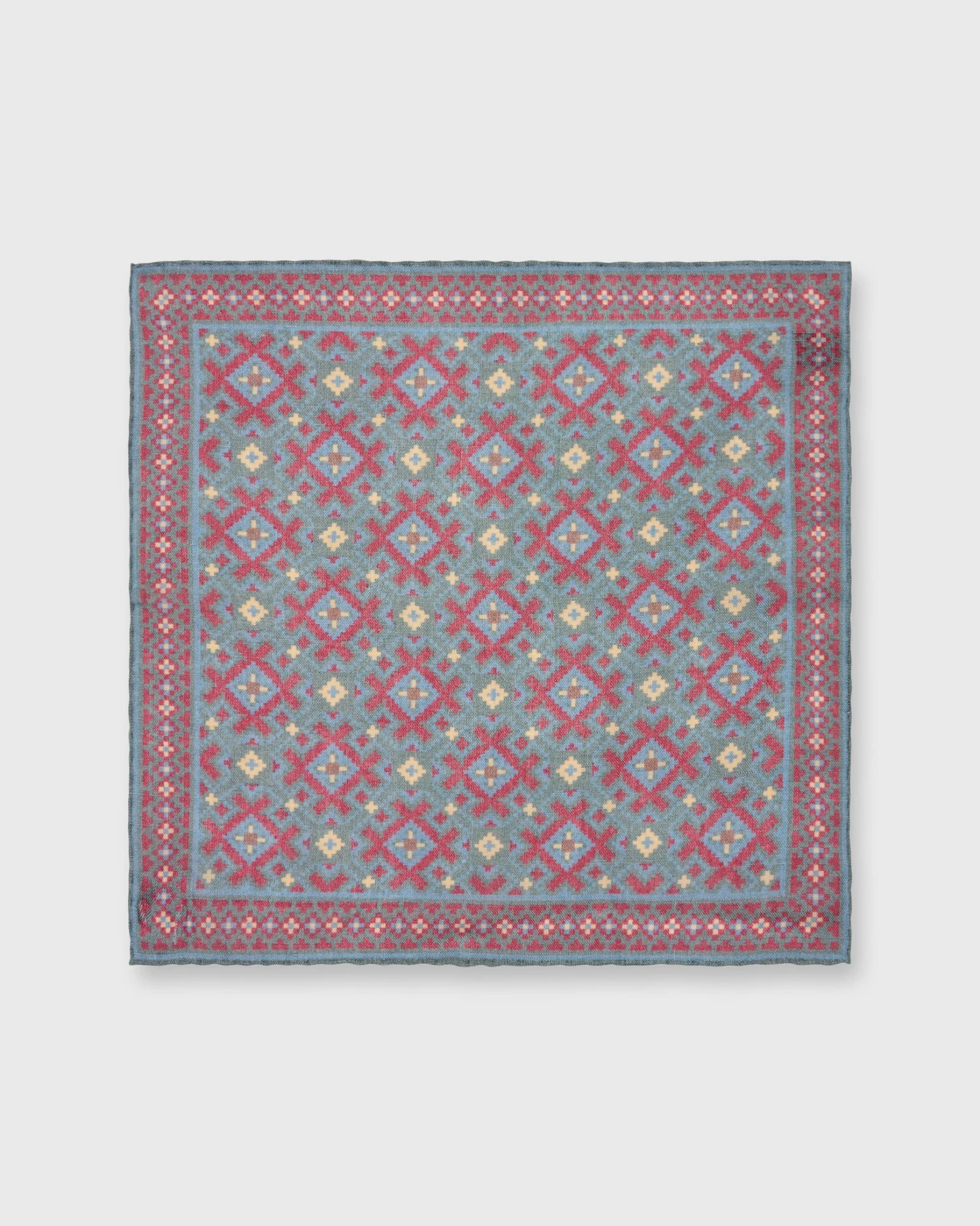 Wool/Silk Print Pocket Square In Evergreen/Burgundy/Gold Aztec 2 Wool/Silk Print Pocket Square In Evergreen/Burgundy/Gold Aztec - Image 2