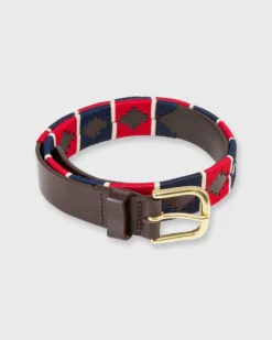 1 1/8" Polo Belt In Red/Navy/Cream Chocolate Leather