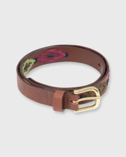 1 1/8" Polo Belt In Berry/Green/Navy Multi Medium Brown Leather