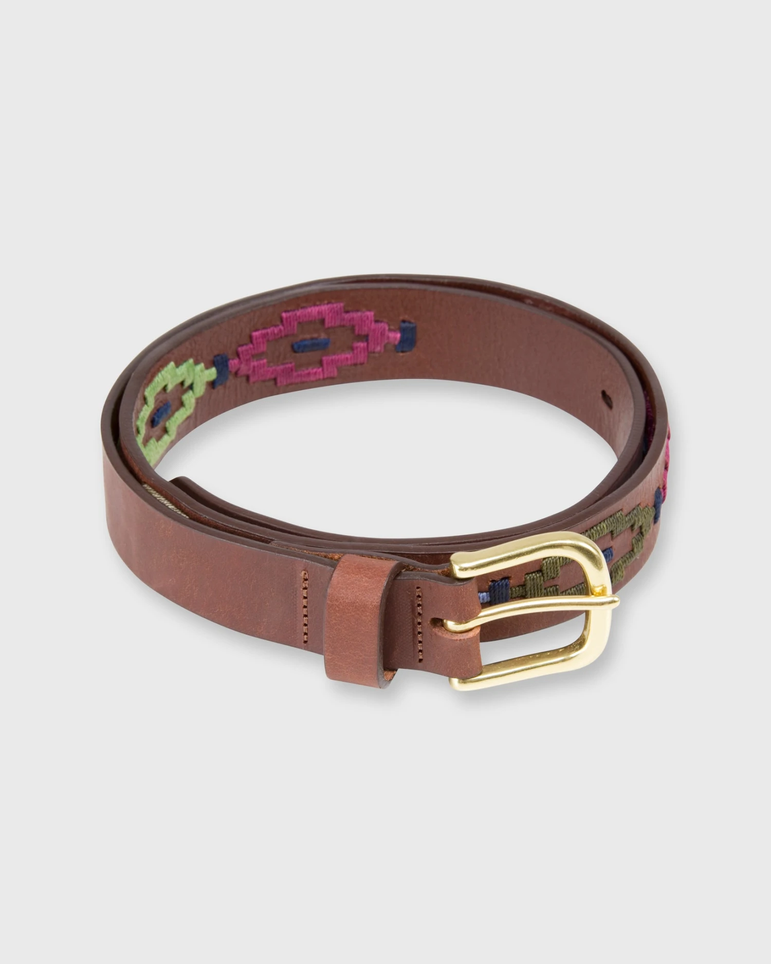 1 1/8" Polo Belt In Berry/Green/Navy Multi Medium Brown Leather 1 1 1/8" Polo Belt In Berry/Green/Navy Multi Medium Brown Leather