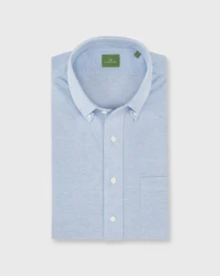 Knit Button-Down Popover Shirt In Sky Blue Oxford Pique