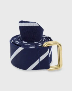 D-Ring Belt In Navy Buckingham Stripe