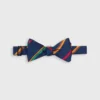 Silk Bow Tie In Navy/Green/Gold Stripe