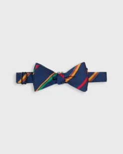 Silk Bow Tie In Navy/Green/Gold Stripe