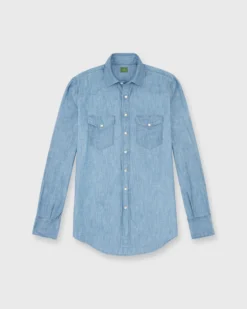 Western Work Shirt In Extra Light Wash Indigo Chambray 18 Western Work Shirt In Extra Light Wash Indigo Chambray -fashion S63729 2