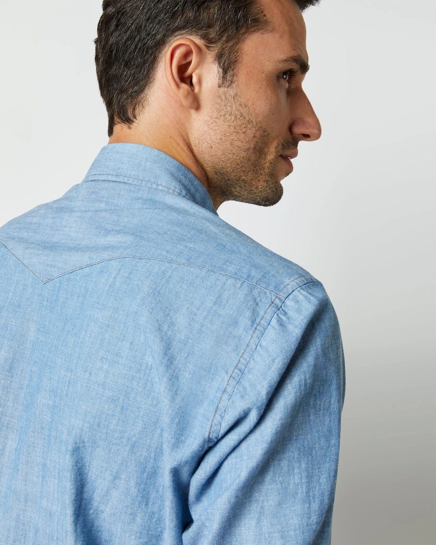 Western Work Shirt In Extra Light Wash Indigo Chambray 5 Western Work Shirt In Extra Light Wash Indigo Chambray - Image 5
