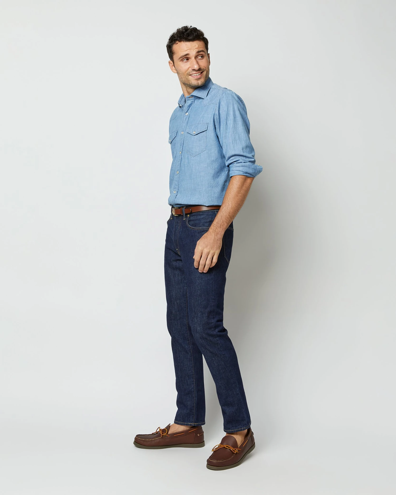 Western Work Shirt In Extra Light Wash Indigo Chambray 4 Western Work Shirt In Extra Light Wash Indigo Chambray - Image 4