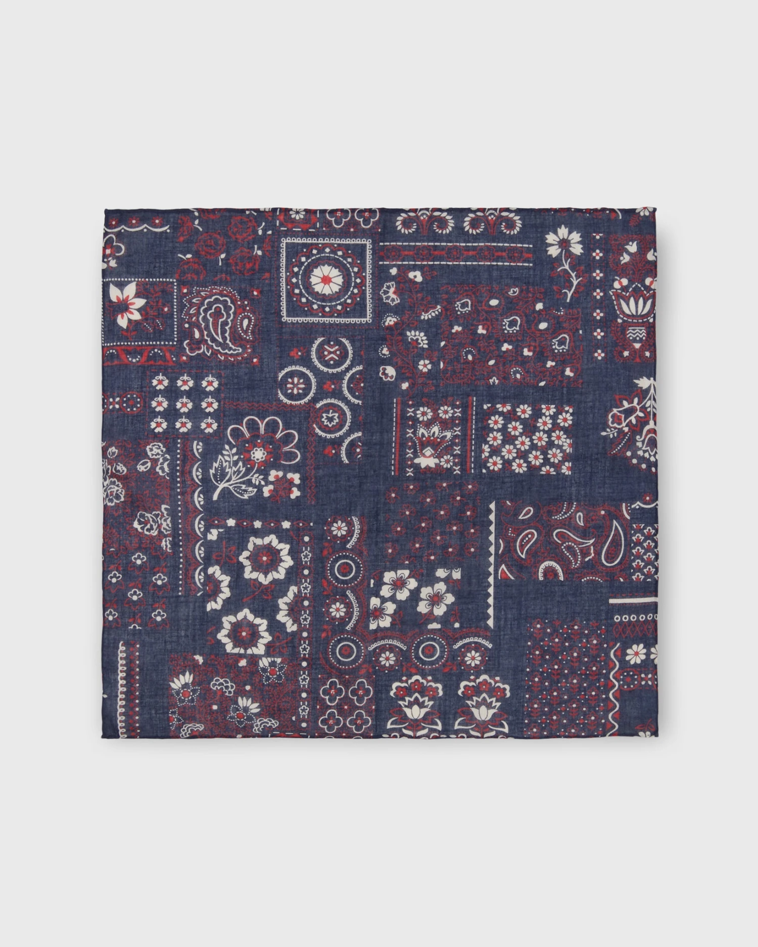 Cotton Print Pocket Square In Navy Patchwork Paisley 2 Cotton Print Pocket Square In Navy Patchwork Paisley - Image 2