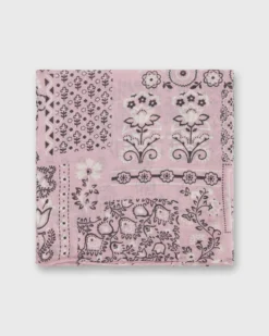 Cotton Print Pocket Square In Pink Patchwork Paisley