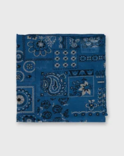 Cotton Print Pocket Square In Blue Patchwork Paisley