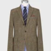 Virgil No. 2 Jacket In Brown/Sky/Spruce Herringbone Plaid Harris Tweed