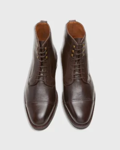 Cap-Toe Derby Boot In Dark Brown Utah Grain Calfskin