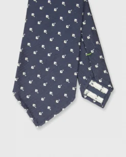 Silk Jacquard Tie In Navy/White Diamond Star Motif