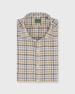 Spread Collar Sport Shirt In Lavender/Scotch/Brown Tattersall Twill