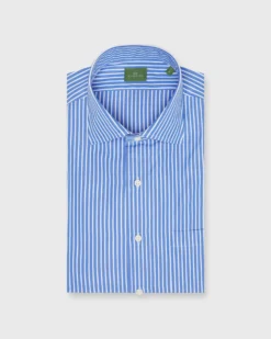 Spread Collar Dress Shirt In Dutch Blue Wide Stripe Poplin