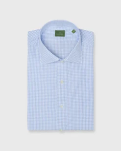Spread Collar Dress Shirt In Light Blue Check Poplin