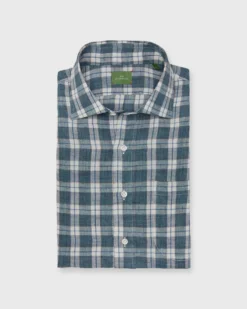 Otto Handmade Sport Shirt In Lovat/Stone/Navy Plaid Linen