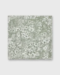 Cotton Print Pocket Square In Olive/Ivory Orlando Liberty Fabric