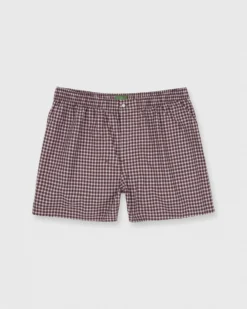 Button-Front Boxer Short In Navy/Burgundy Check Poplin