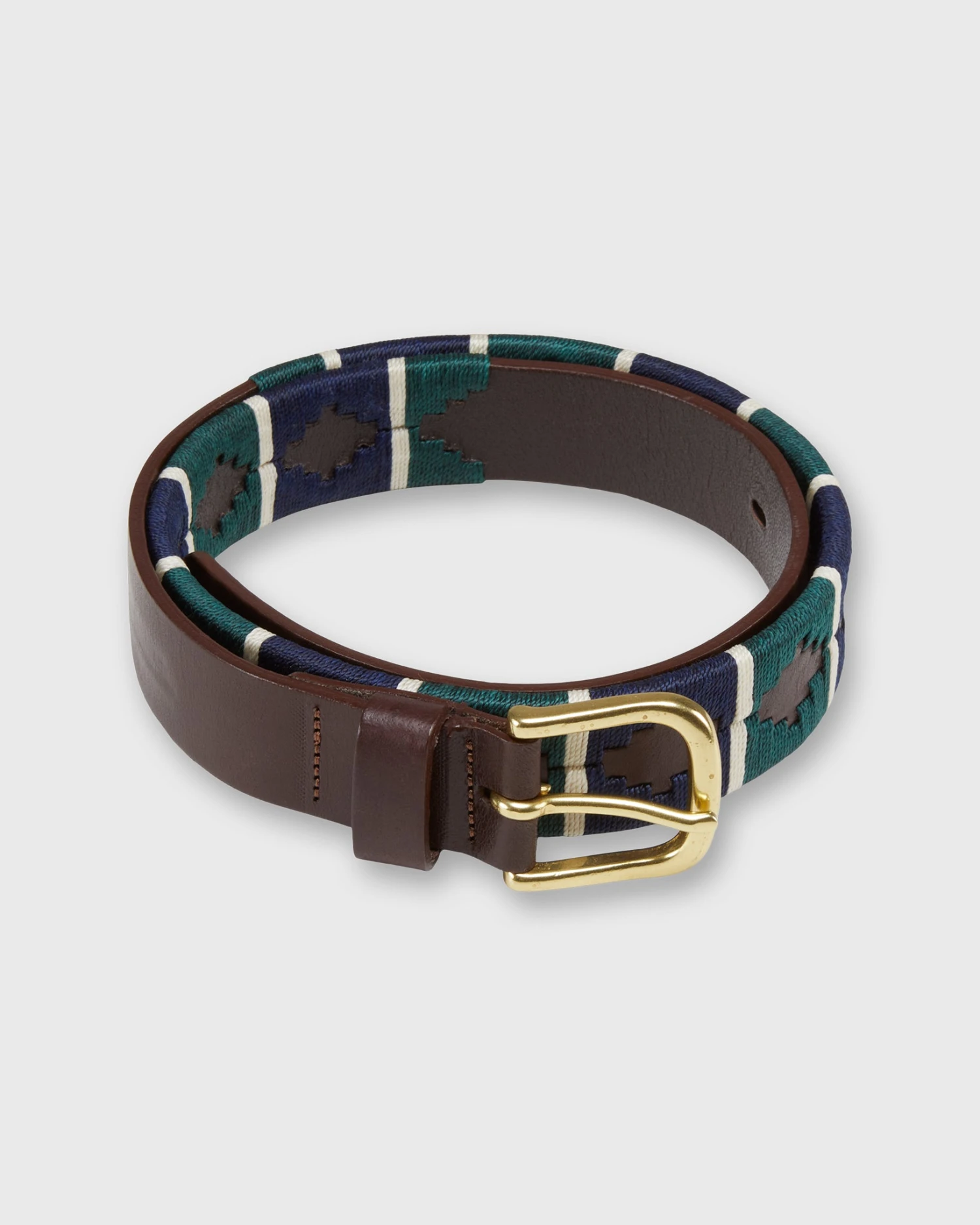 1 1/8" Polo Belt In Green/Navy/Bone Chocolate Leather 1 1 1/8" Polo Belt In Green/Navy/Bone Chocolate Leather