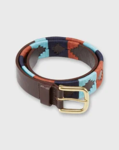1 1/8" Polo Belt In Orange/Sky/Navy Chocolate Leather