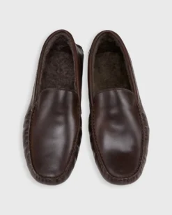 House Slippers In Dark Brown Leather