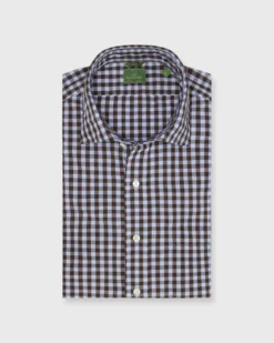 Slim-Fit Spread Collar Sport Shirt In Periwinkle/Brown Gingham Poplin