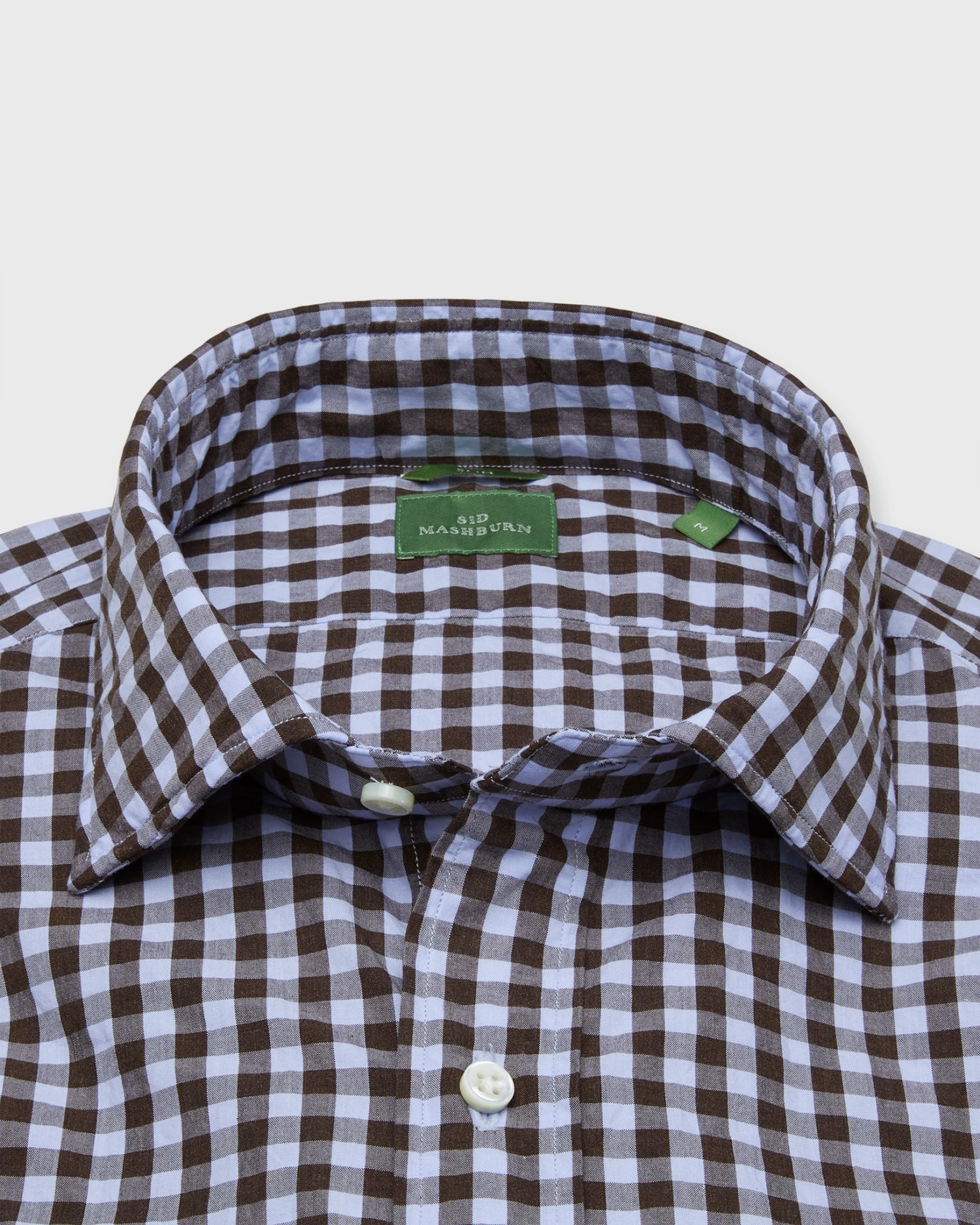 Slim-Fit Spread Collar Sport Shirt In Periwinkle/Brown Gingham Poplin 2 Slim-Fit Spread Collar Sport Shirt In Periwinkle/Brown Gingham Poplin - Image 2