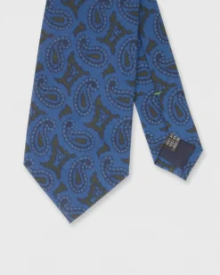 Silk Twill Print Tie In Royal/Dark Olive Paisley