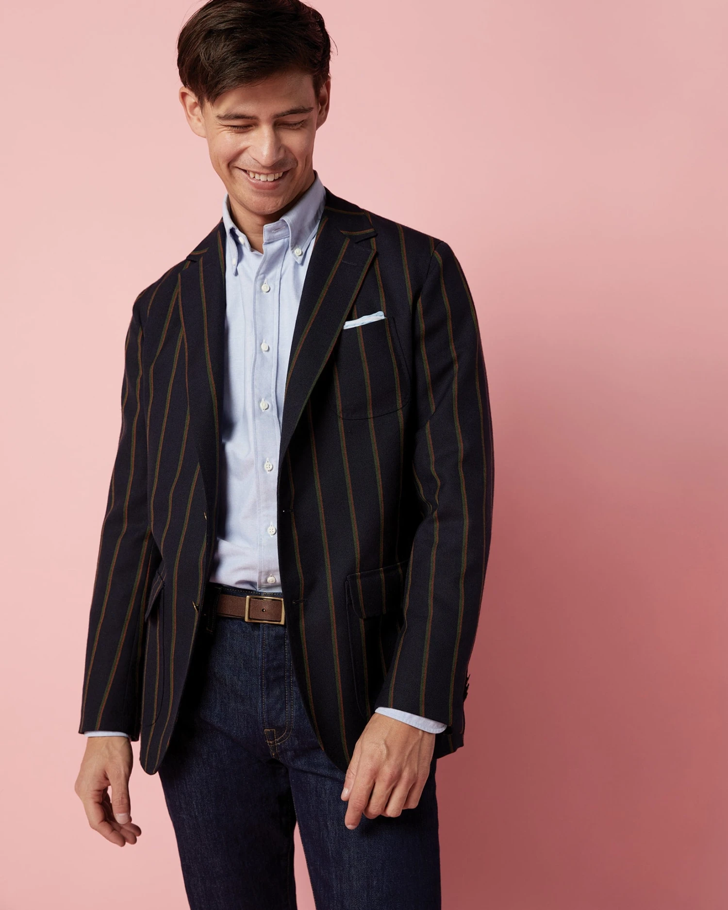 Ghost Blazer In Navy/Green/Orange Stripe High-Twist 2 Ghost Blazer In Navy/Green/Orange Stripe High-Twist - Image 2