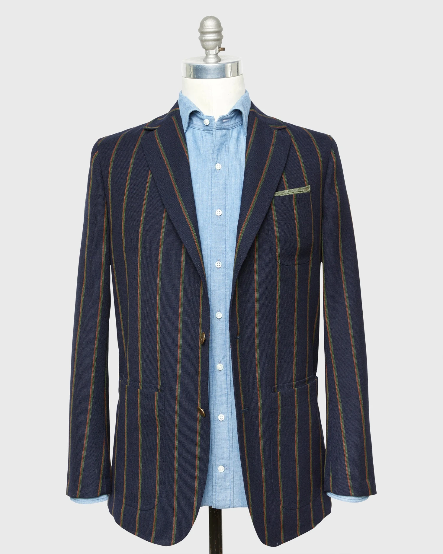 Ghost Blazer In Navy/Green/Orange Stripe High-Twist 5 Ghost Blazer In Navy/Green/Orange Stripe High-Twist - Image 5