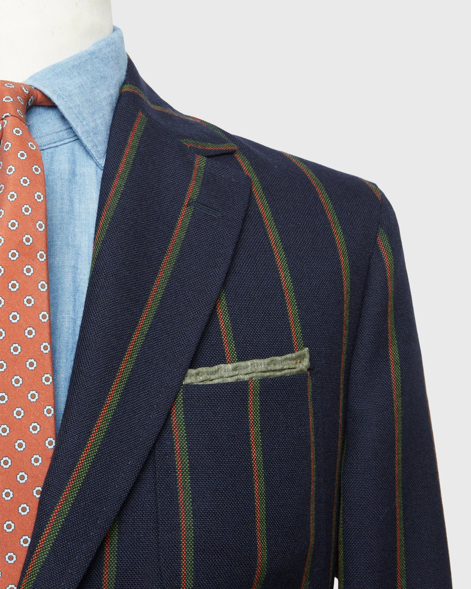 Ghost Blazer In Navy/Green/Orange Stripe High-Twist 3 Ghost Blazer In Navy/Green/Orange Stripe High-Twist - Image 3