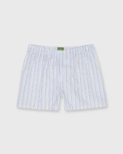 Button-Front Boxer Short In Blue/Yellow/White Multi Stripe Poplin