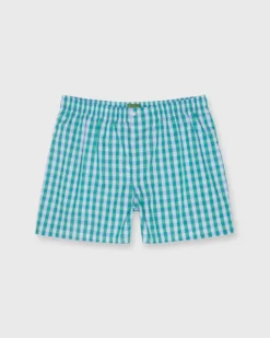 Button-Front Boxer Short In Clover/Sky Gingham Poplin