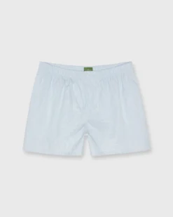 Button-Front Boxer Short In Blue/Green/White Pencil Stripe Poplin