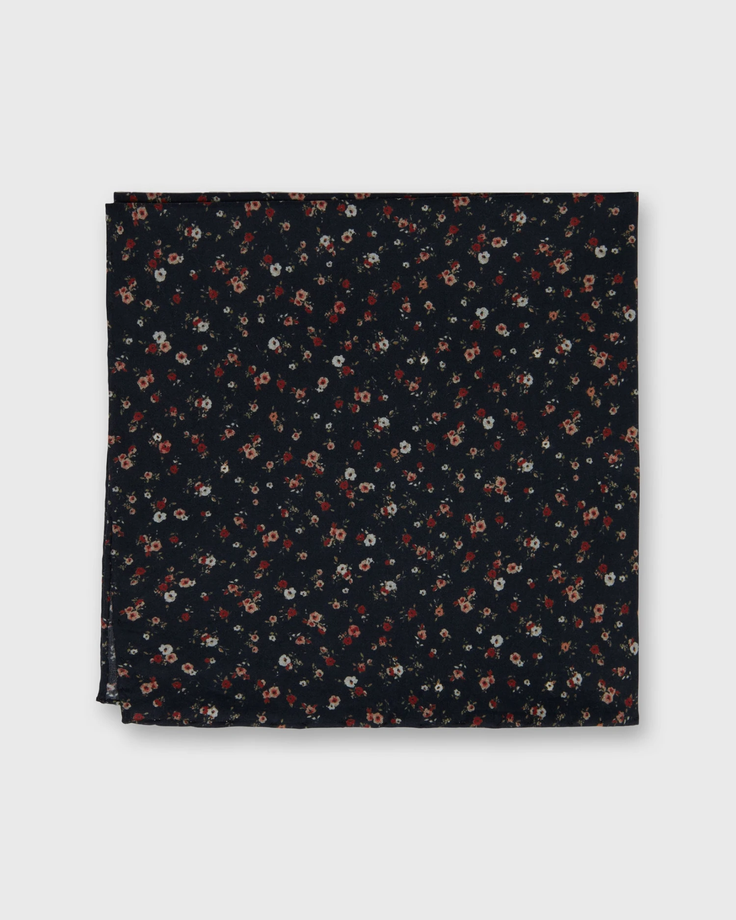Cotton Print Pocket Square In Navy/Rose Small Floral 1 Cotton Print Pocket Square In Navy/Rose Small Floral