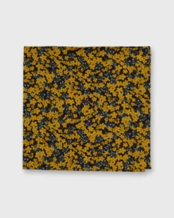 Cotton Print Pocket Square In Yellow/Blue/Brown Star Anise Liberty Fabric