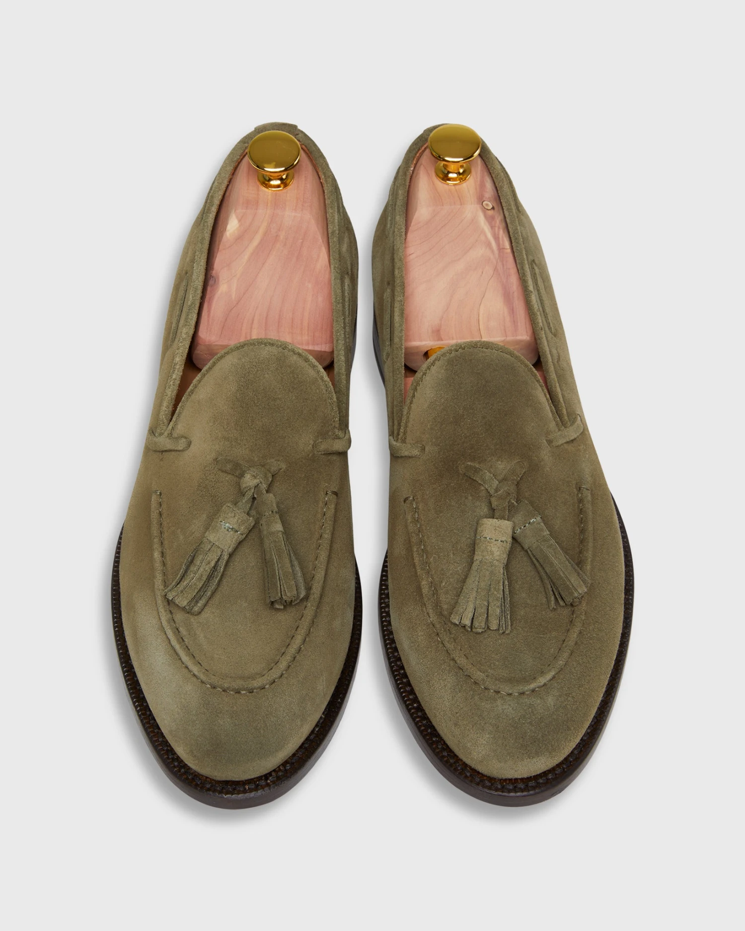 Italian Tassel Loafer In Olive Suede 1 Italian Tassel Loafer In Olive Suede