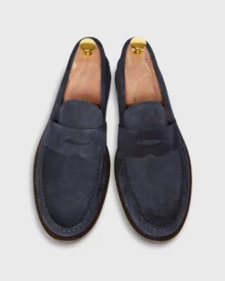 Handsewn Penny Loafer In Navy Suede