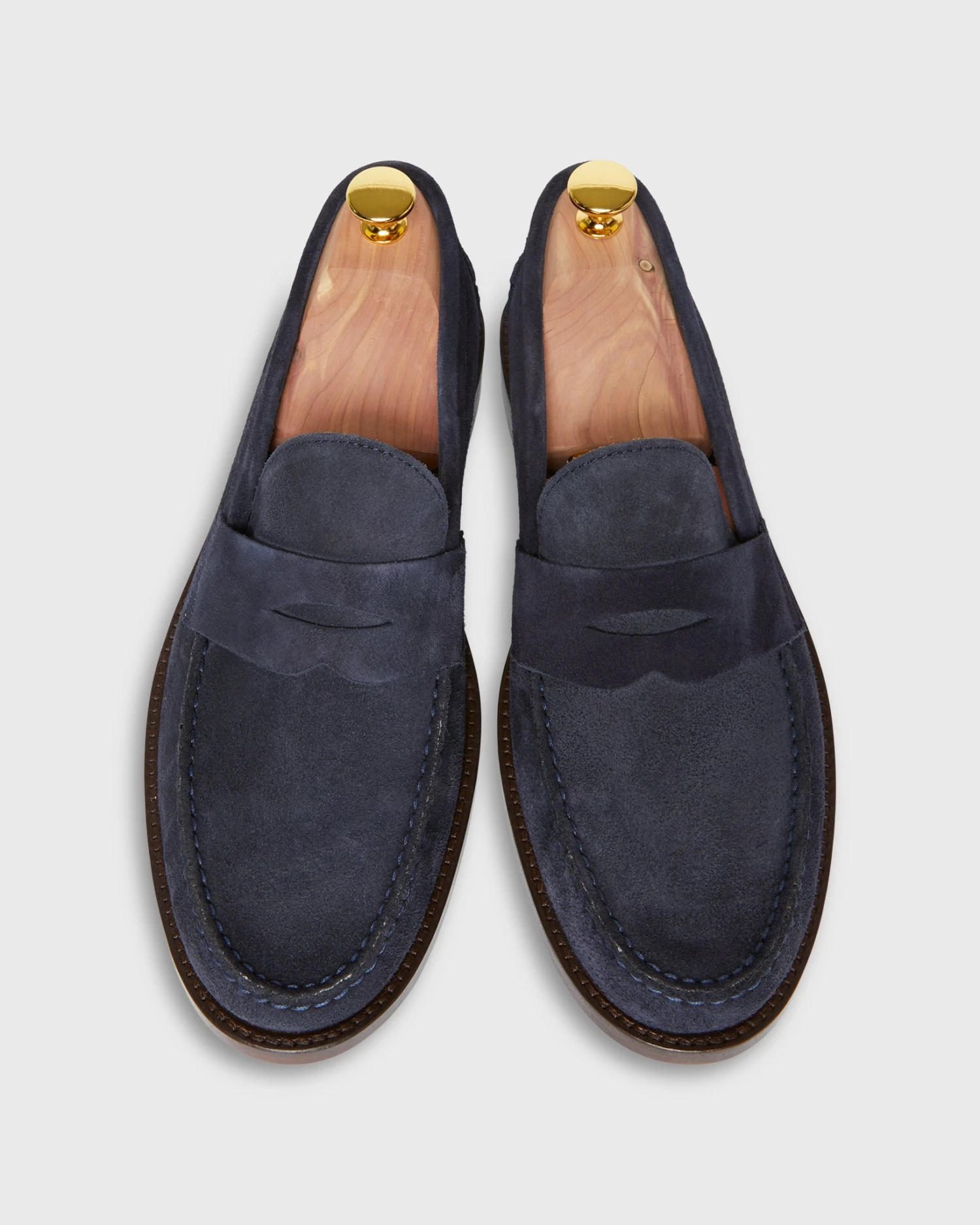 Handsewn Penny Loafer In Navy Suede 1 Handsewn Penny Loafer In Navy Suede