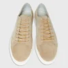 Low-Top Lace-Up Sneaker In Stone Suede
