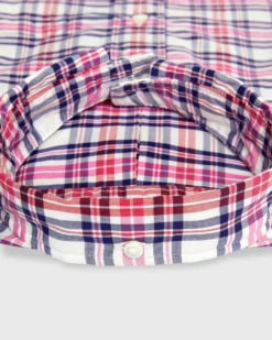 Button-Down Sport Shirt In Berry/Red/Navy Plaid Poplin -fashion S70966 298