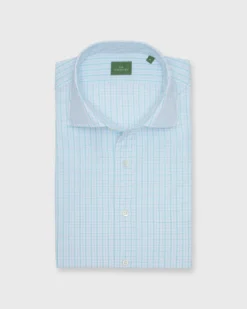 Spread Collar Sport Shirt In Seafoam/Sky Plaid Poplin