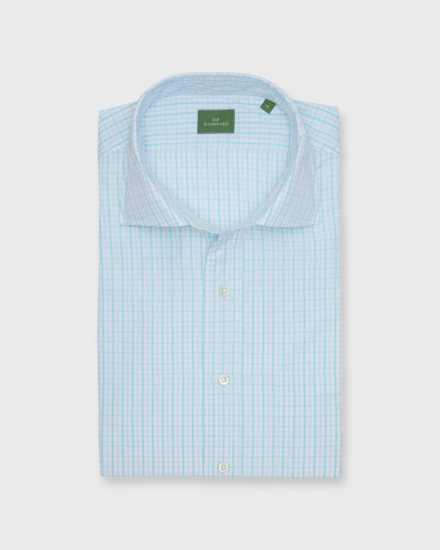 Spread Collar Sport Shirt In Seafoam/Sky Plaid Poplin 1 Spread Collar Sport Shirt In Seafoam/Sky Plaid Poplin