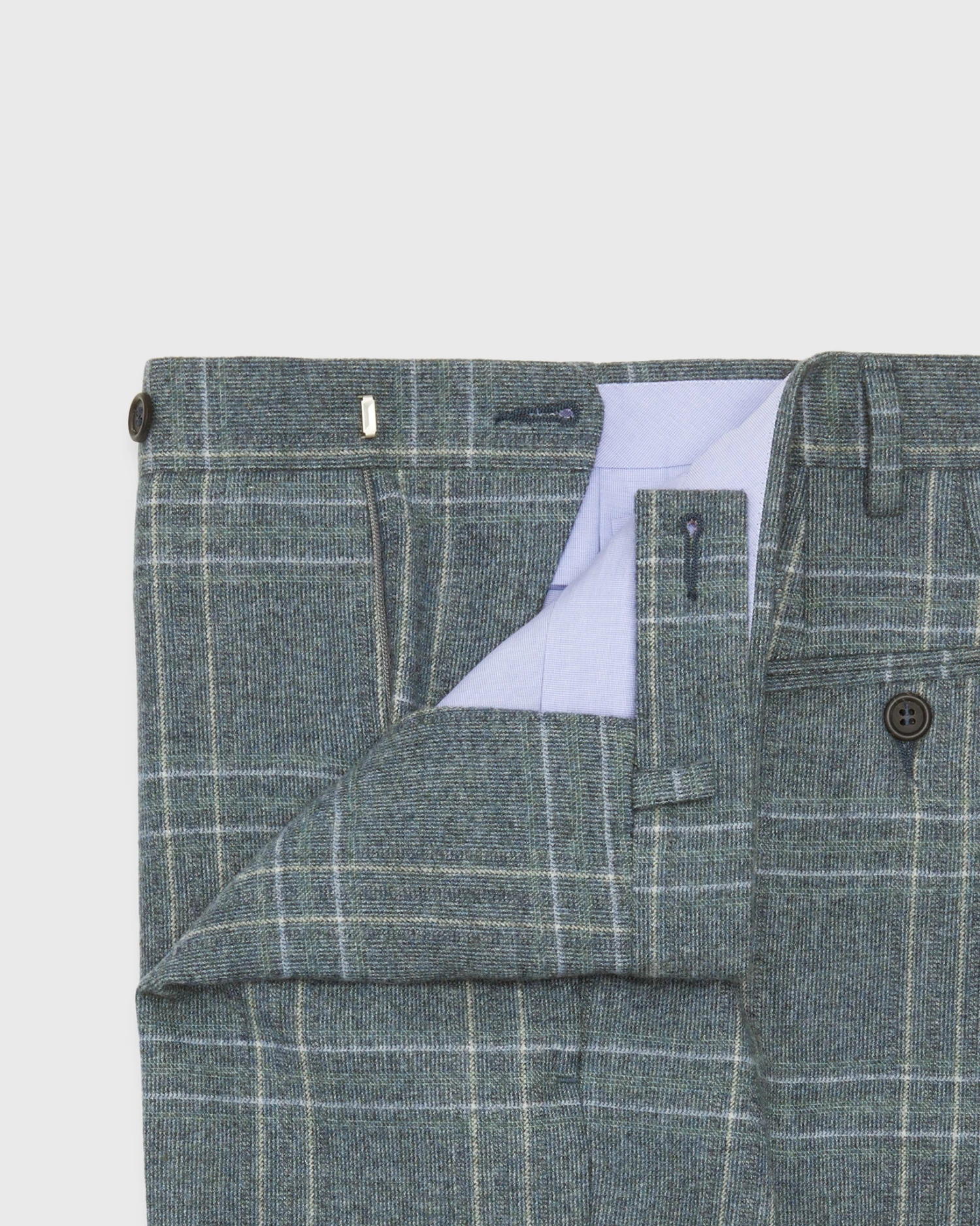 Dress Trouser In Grey/Lovat Mix Plaid Flannel 3 Dress Trouser In Grey/Lovat Mix Plaid Flannel - Image 3