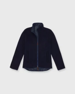 Reversible Zip-Up Jacket In Navy Wool Fleece/Nylon