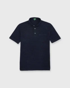 Short-Sleeved Polo In Olive/Navy Stripe Dark Oxford Pima Pique
