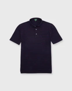 Short-Sleeved Polo In Merlot/Navy Stripe Dark Oxford Pique
