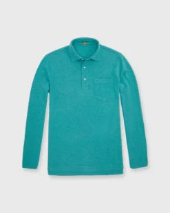 Long-Sleeved Polo In Heathered Green Pima Pique