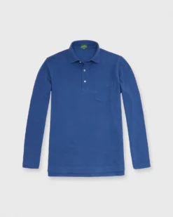 Long-Sleeved Polo In Heathered Ink Pima Pique